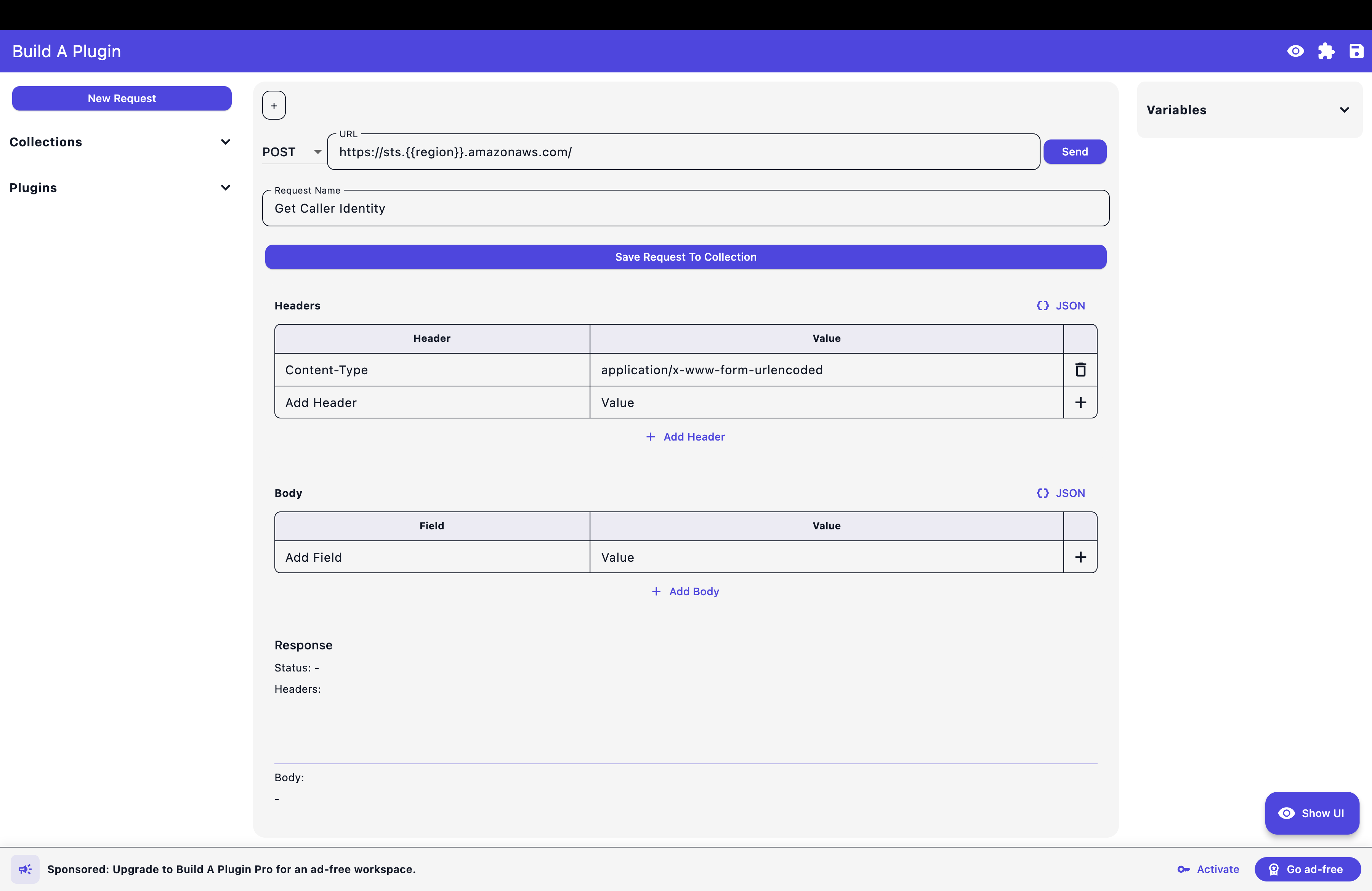 BuildAPlugin light themed API workspace with purple controls