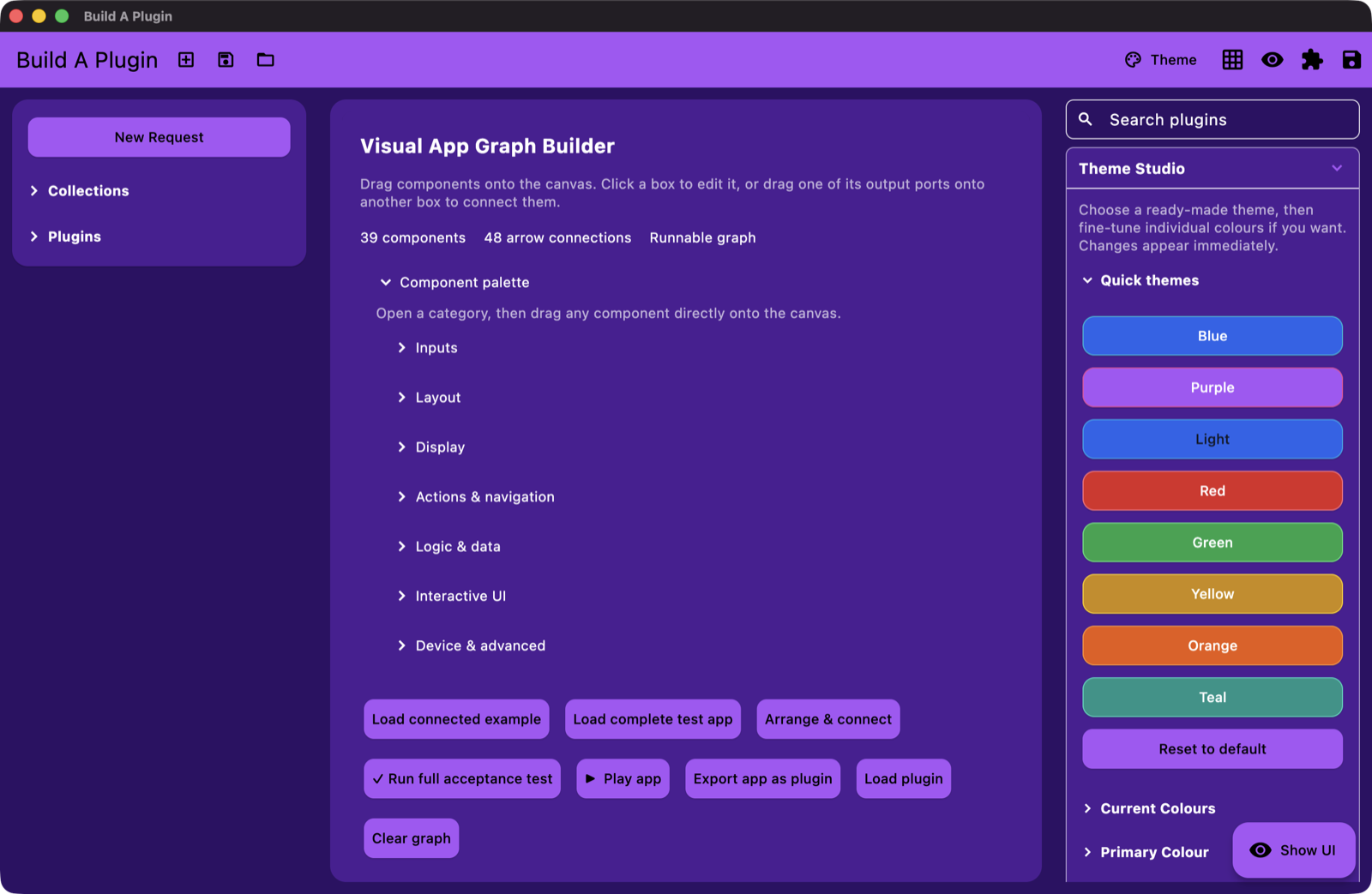 BuildAPlugin REST workspace and Theme Studio in a purple theme