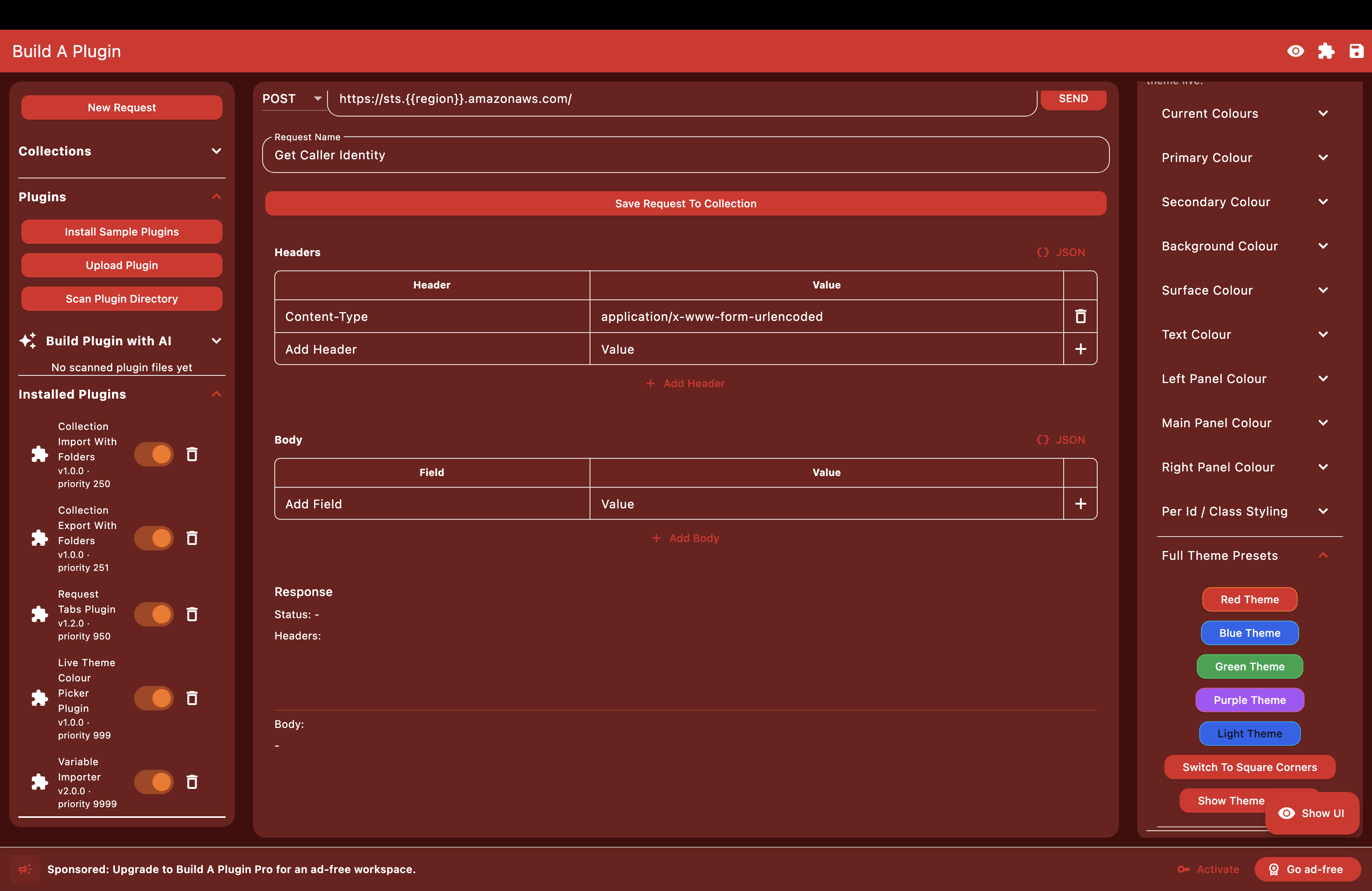 BuildAPlugin variable panel for API environments